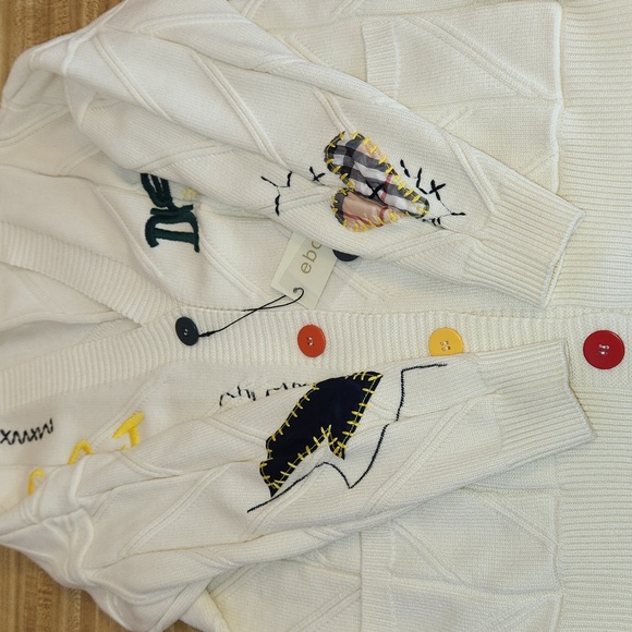 EBOSSY Women’s Cable Knit Long Sleeve Embroidered Cardigan, size L - Picture 6 of 12